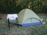 The Eureka tent dad loved and the chair he loved. We brought them with. I got to sleep in Dads tent Friday night.