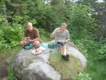 First day at the first camp site after you exit the Isabella river on Rice Lake. I'd say the nicest site so far and ZERO garbage. Enjoying some more pizza on the rock, my buddy and my son.