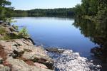 Looking east from rapids towards portage to Clear Lake