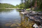 Shoreline in front of campsite on unnamed lake at base of Silver Falls.