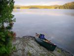 Ready to head for home at landing of campsite on Sheridan Lake.