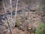 Looking down at the stream along middle 140 rod portage connecting Mudro Lake to Fourtown Lake.