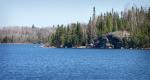 View east from rock ledge at portage landing on the Gull Lake side of portage to Home Lake.