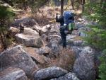 Trail degrades into boulder field along South Wilder Lake.