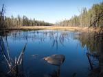 View north up the creek between Myth and Exploit Lakes.
