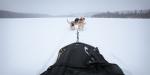 View from sled while heading down Clearwater Lake.
