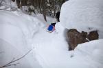 Winding the sleds around the portage path along the Little Indian Sioux River.