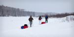 Snow begins while avoiding a beaver dam near the junction with Upper Pauness Lake.