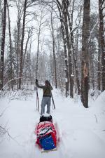 Mark enjoys the scenery along the lengthy portage from Lower Pauness to Shell Lake.