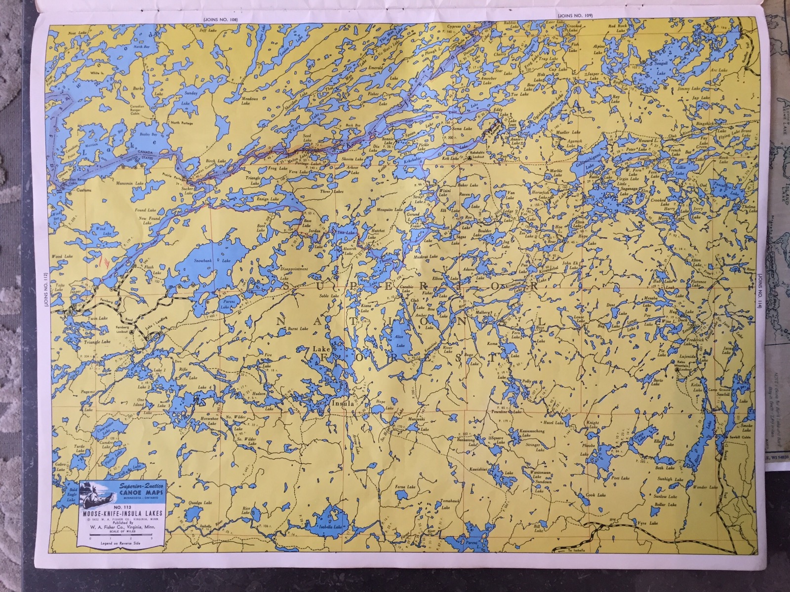 BWCA 1952 Fisher map booklet Boundary Waters Listening Point General